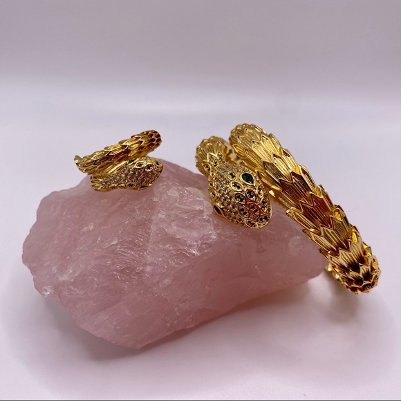 18k Gold Plated Luxury Punk style Snake green eye bracelet. Ring is sold out❗️ - Picture 7 of 7